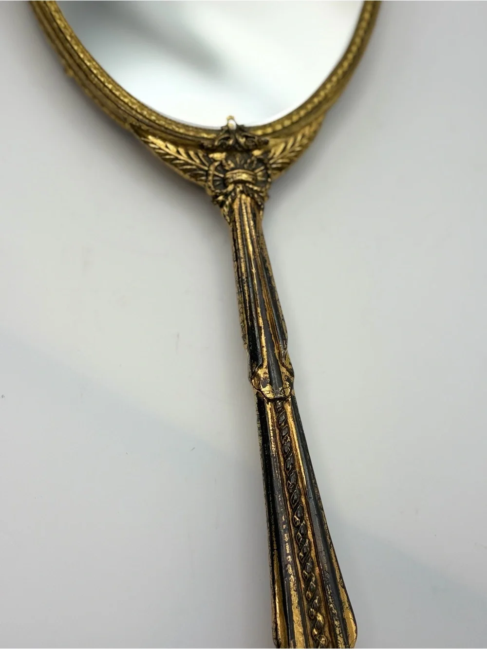 Vintage Ornate Brass Hand Held Mirror, Hollywood Regency style